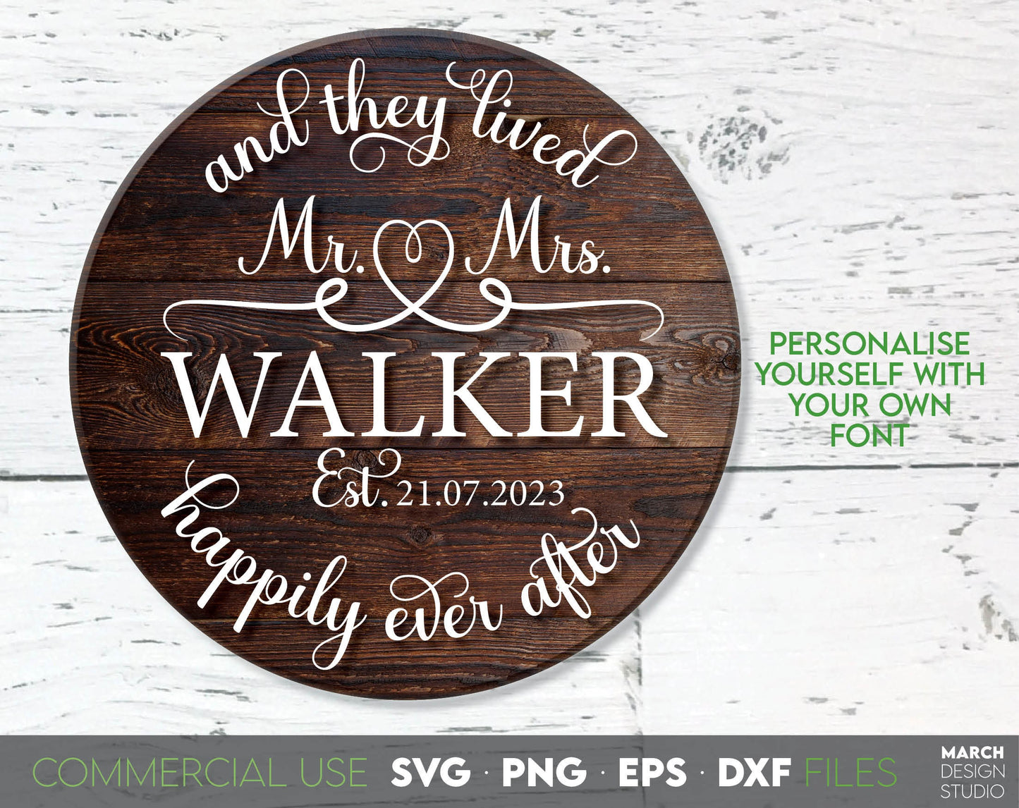 Mr. and Mrs. Sign for Your Wedding decoration or use as gift. SVG, DXF, EPS, PNG file formats allow use this design with vinyl, sublimation or laser cut files. Compatible with Cricut, Silhouette or other equipment. Buy now for a good price and enjoy!