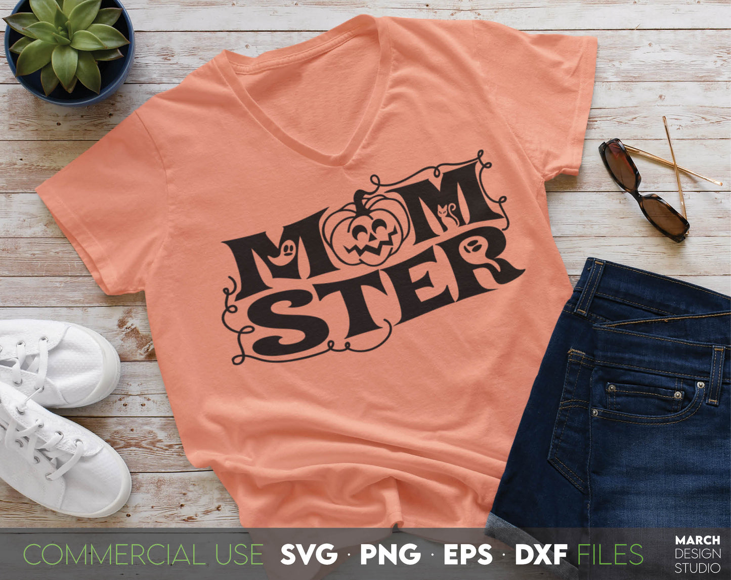 Funny Pumpkin Momster Design for Halloween. SVG, PNG, EPS and DXF files included. Compatible with Cricut, Silhouette and others machines. Use for sublimation or laser cut projects as well. Buy now for a good - discount price. Enjoy!