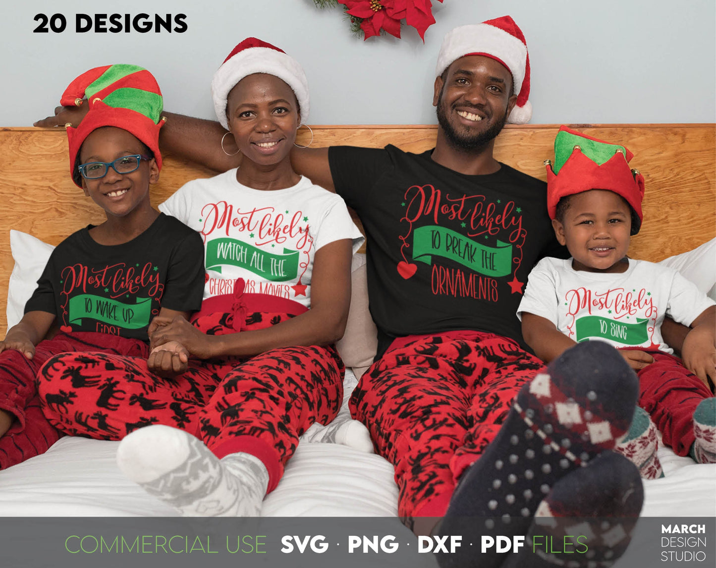 Most Likely To - Christmas bundle. Matching Shirts for Your Funny Family Christmas. Find the right design for every member of the family and make your Christmas fun.