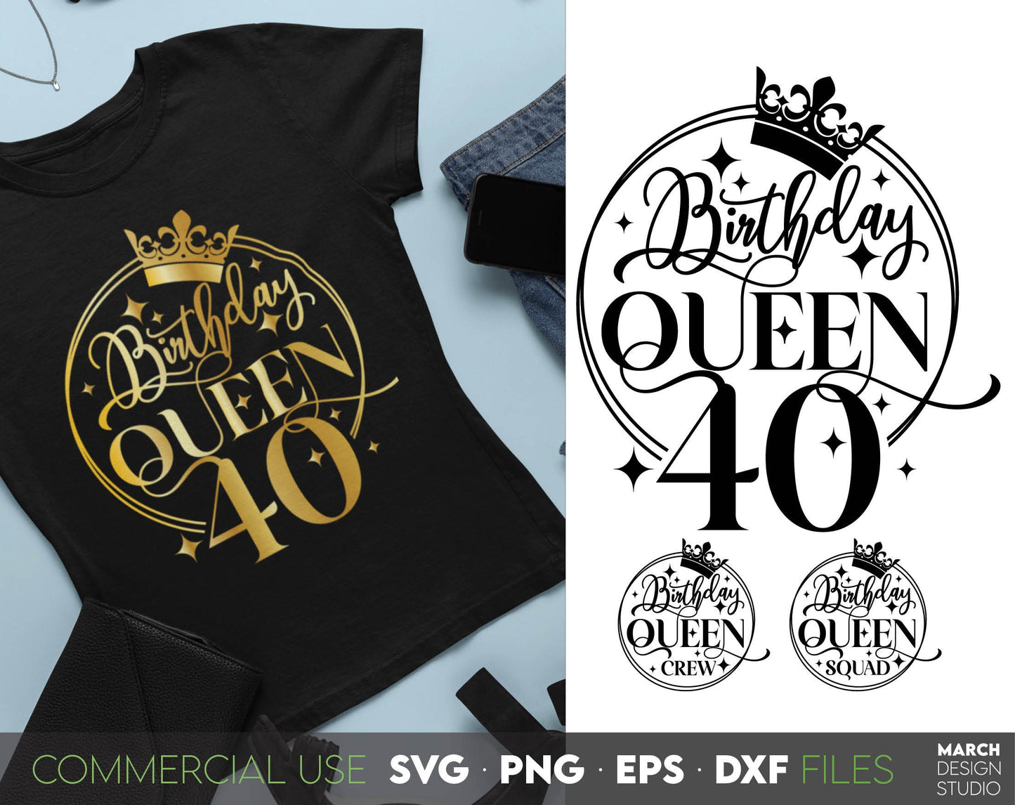 40th Birthday design for cut from vinyl and sublimation projects. Gold design is royal and beautiful.