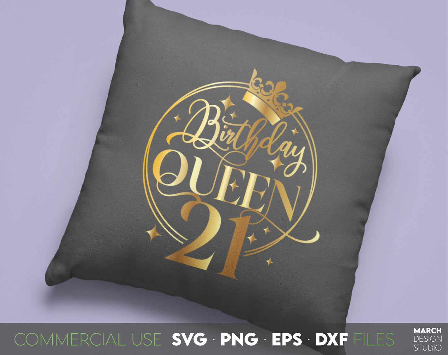 21st Birthday Queen design for Your loved ones Birthday Gift. SVG PNG EPS DXF files included. Compatible with Cricut, Silhouette or other equipment. Cut from vinyl use for sublimation projects. projects. Golden design is royal and beautiful.