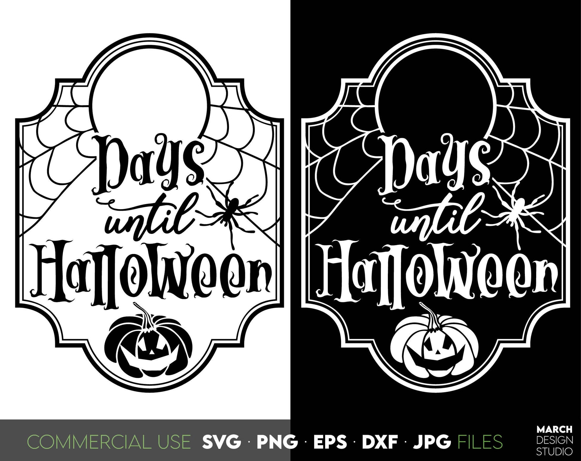 Days until Halloween SVG design for your Halloween evening project. The SVG, PNG, DXF, EPS or JPG file format allows this design to be used for wall decorations or front porch door decorations. Use With Cricut, Silhouette or Glowforge machines.