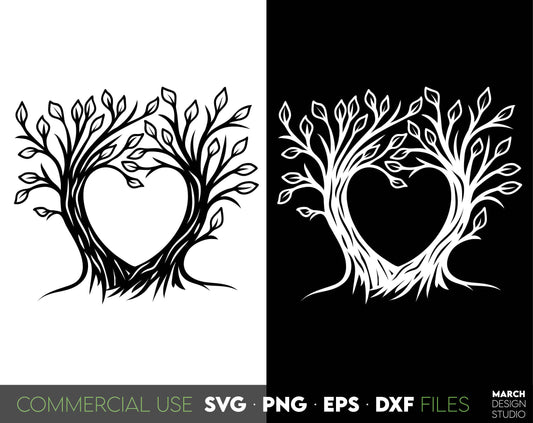 Love Tree Silhouette SVG with heart inside for Your gift projects or home decoration. Files allow you to use designs for engraving on glass, making shirts, tumblers with Cricut, Silhouette equipment. Files designed and easy to use for laser cutting.