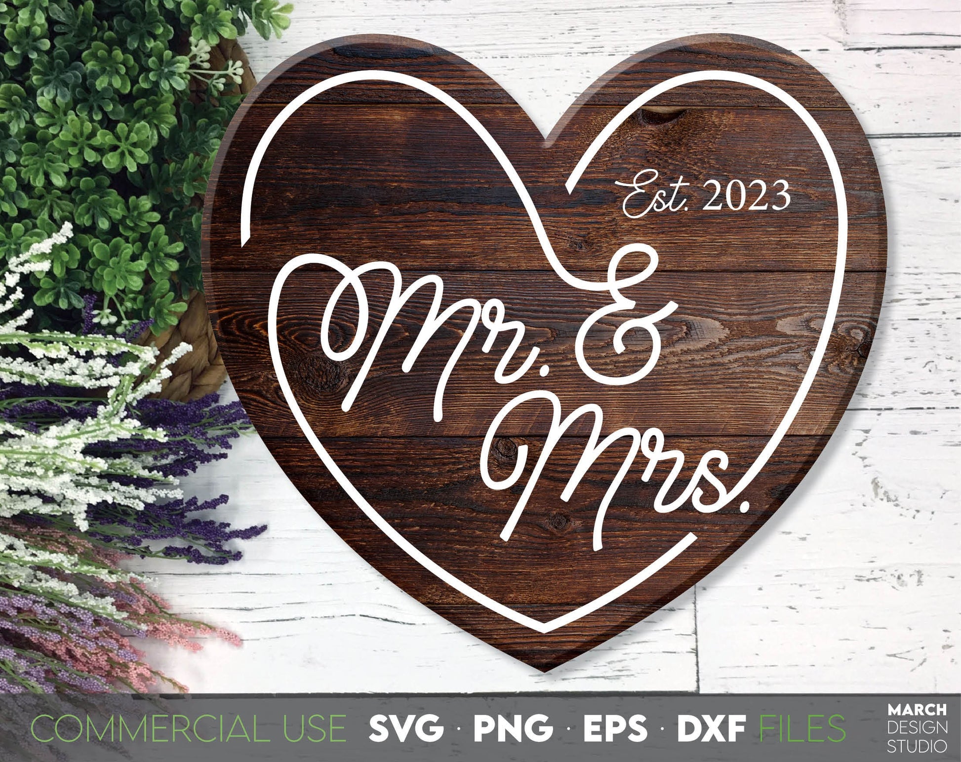 Mr. and Mrs. Sign for Your Wedding decoration or use as gift. SVG, DXF, EPS, PNG file formats allow use this design with vinyl, sublimation or laser cut files. Compatible with Cricut, Silhouette or other equipment! Buy now for a good price and enjoy!