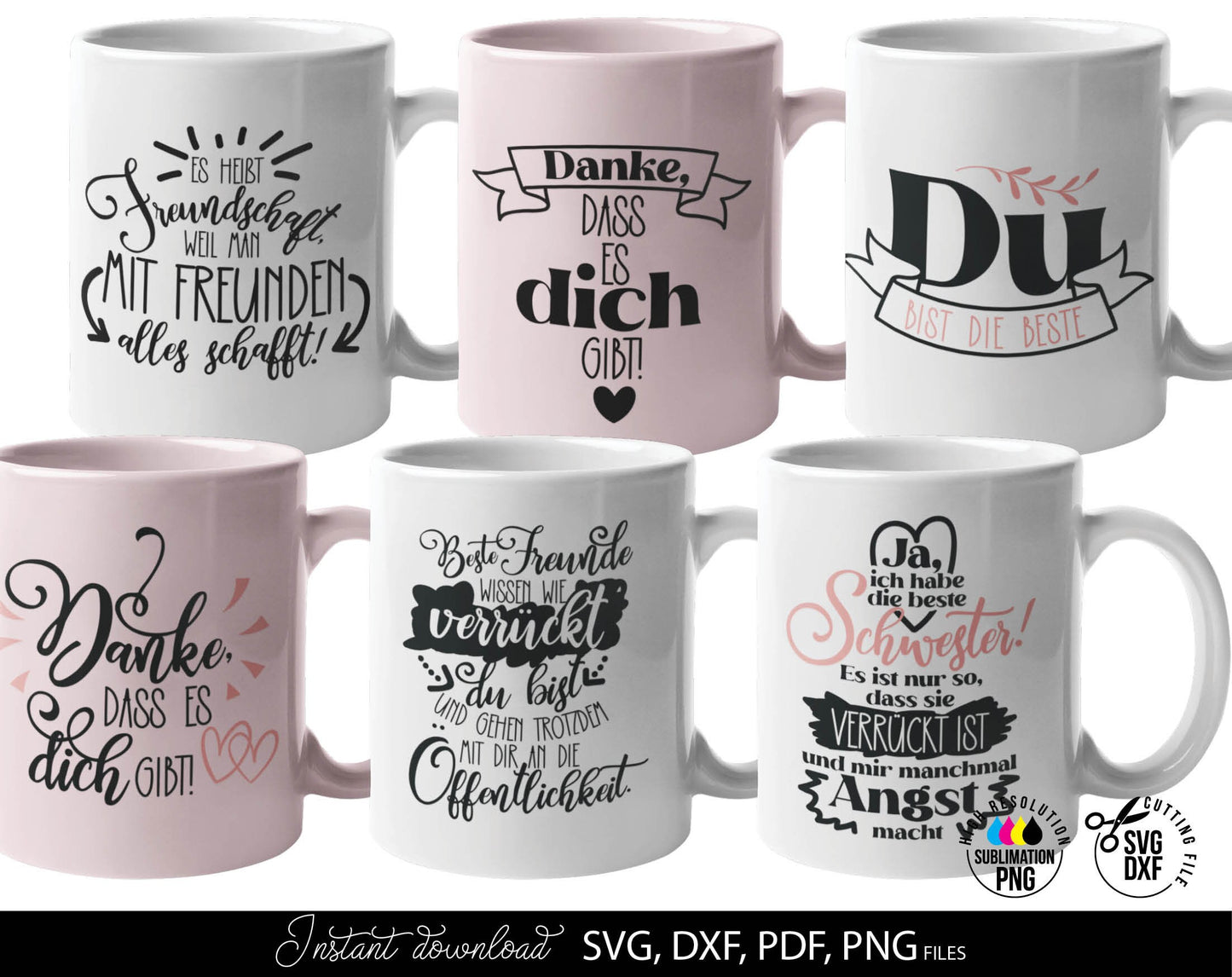 German schwaster, freundin quotes svg bundle. Use for cutting from vinyl, for sublimation or laser cut projects. SVG, DXF, PNG files included. Buy now and enjoy!