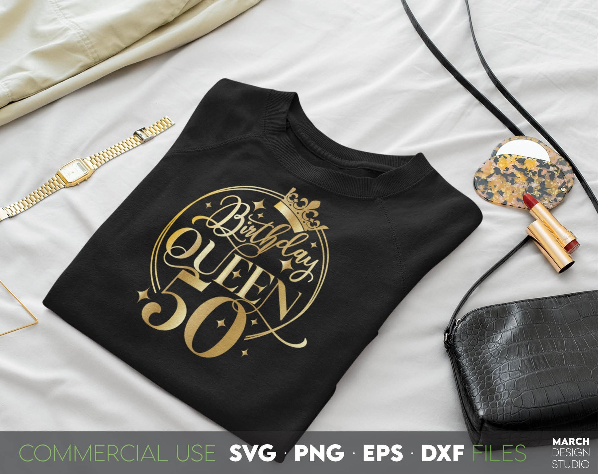 50th Birthday design for cut from vinyl and sublimation projects. Golden design is royal and beautiful. SVG, PNG, EPS and DXF files included. Compatible with Cricut, Silhouette and other machines. Buy now for a good price and enjoy!