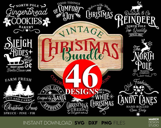 Vintage Christmas Sign SVG Bundle | Christmas Ornaments PNG Bundle | Farmhouse Christmas SVG | Christmas Shirt Svg | Winter Svg | Merry Xmas