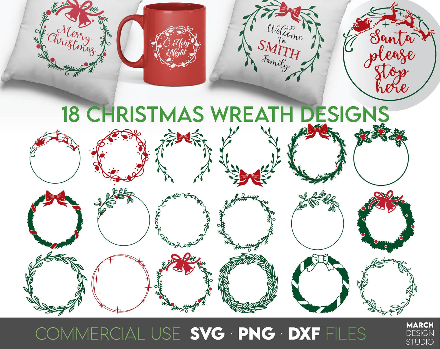 18 Christmas Wreath SVG Bundle for Your Christmas gift or ornaments projects. Christmas Wreath Ornaments You can use cutting from vinyl or use for sublimation projects. Compatible with Cricut, Silhouette Studio. Buy now for a good price and enjoy!