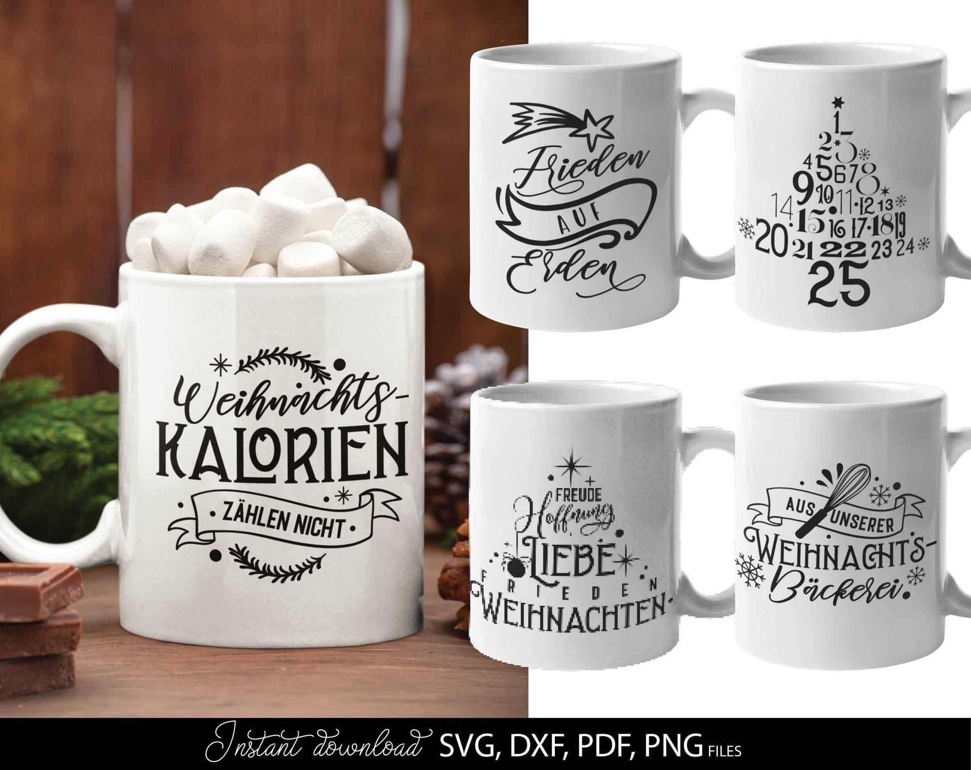 German Christmas bundle 23 designs. SVG DXF PDF PNG files included. Compatible with Cricut, Silhouette or other equipment. Cut from vinyl, use for sublimation or laser cut  or grave projects. Buy now for a good price and enjoy!