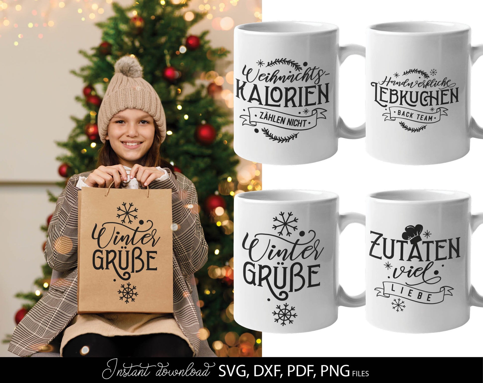 German Christmas bundle 23 designs. SVG DXF PDF PNG files included. Compatible with Cricut, Silhouette or other equipment. Cut from vinyl, use for sublimation or laser cut  or grave projects. Buy now for a good price and enjoy!