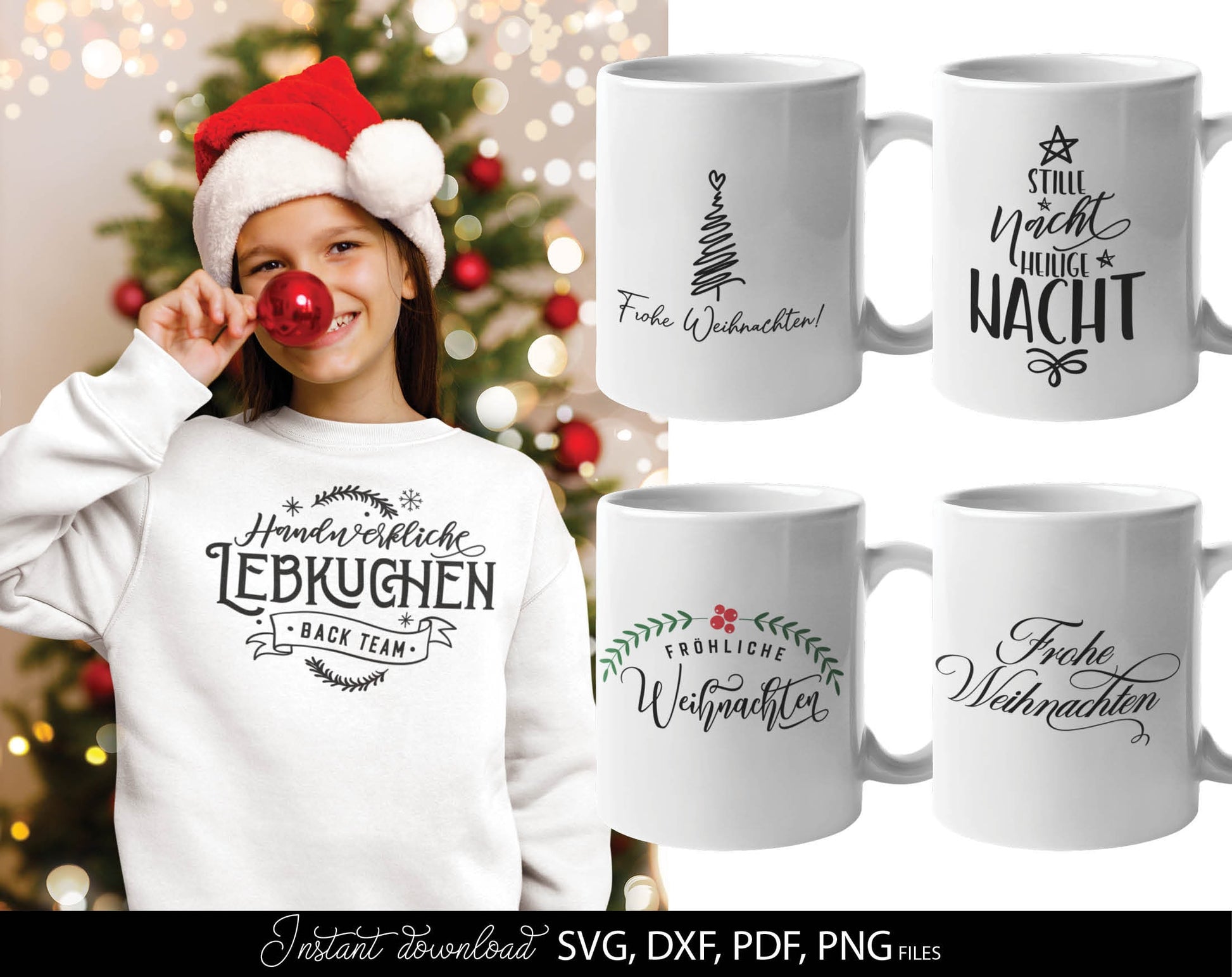 German Christmas bundle 23 designs. SVG DXF PDF PNG files included. Compatible with Cricut, Silhouette or other equipment. Cut from vinyl, use for sublimation or laser cut  or grave projects. Buy now for a good price and enjoy!