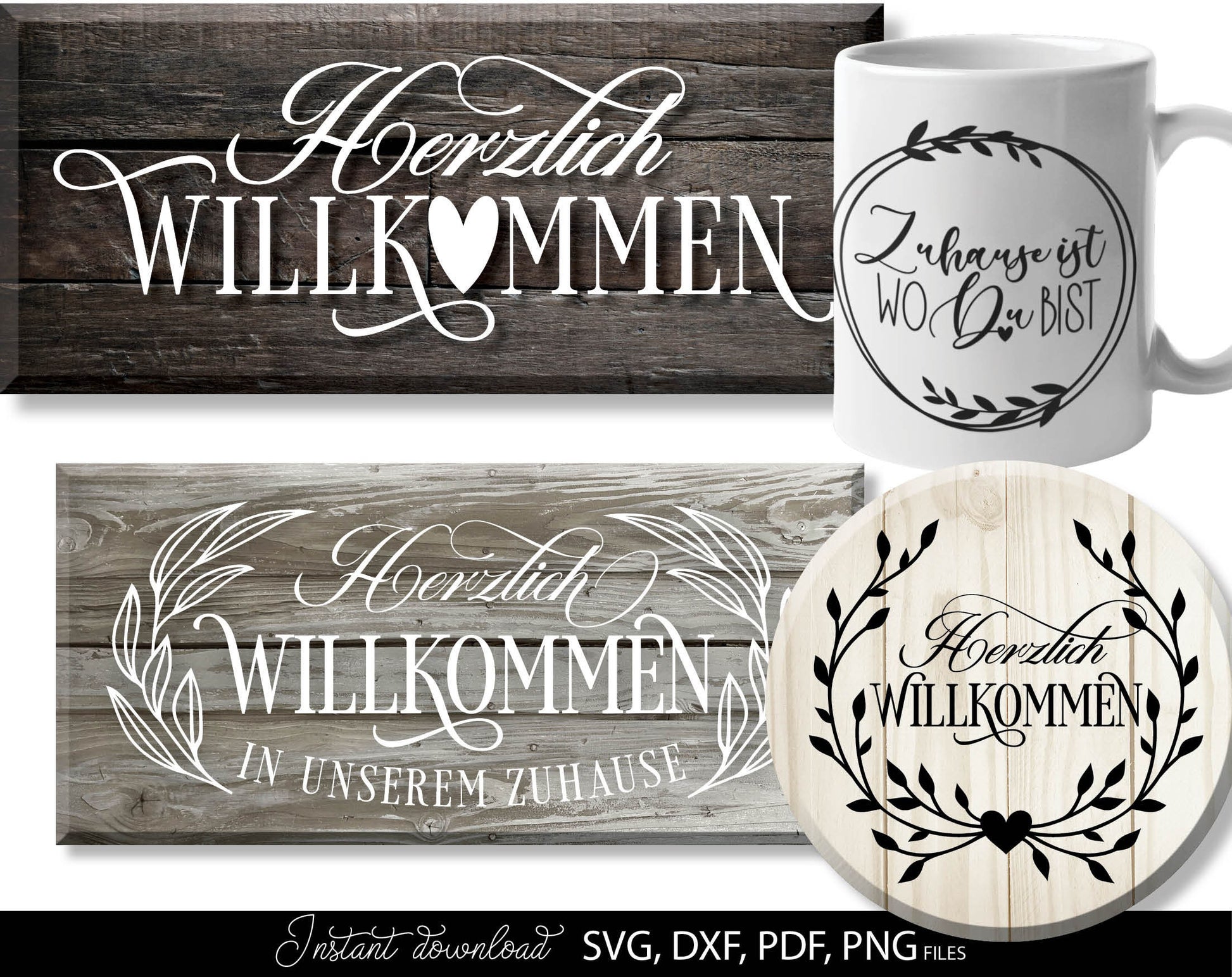 German Willkommen Plotter File Svg Bundle. For Your home decoration. SVG, DXF, EPS, PNG files included. Use for cutting from vinyl, sublimation or laser cut files.