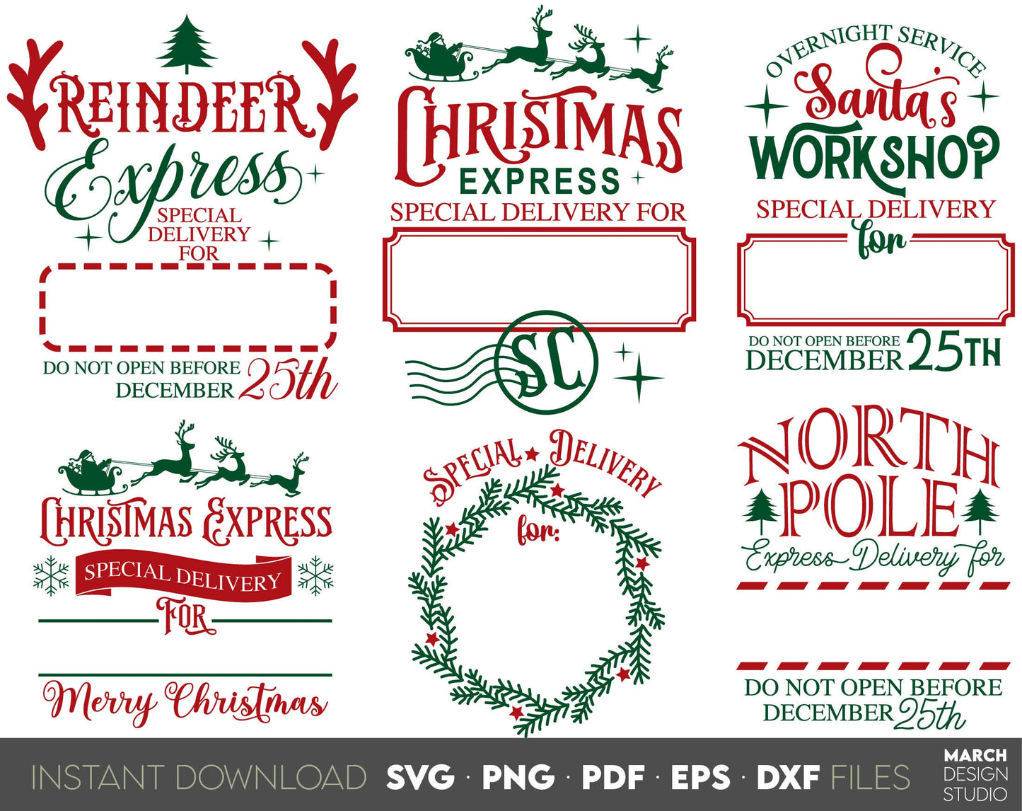 Santa Sack vintage Christmas designs. Beautiful stamp for Your christmas gifts. Designs with North Pole, Reindeer etc. Use for cutting from vinyl, sublimation or laser cut projects. Buy now and enjoy! Compatible with Cricut, Silhouette equipment.