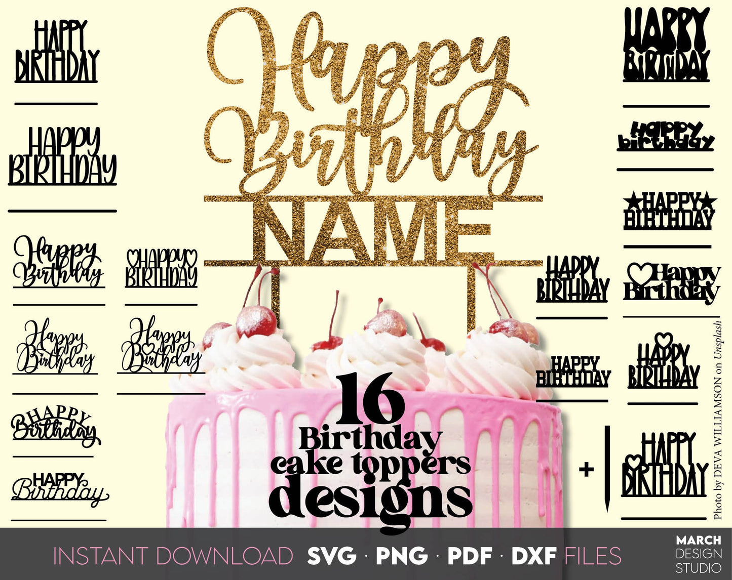 Happy birthday split cake topper svg png dxf eps file included for Your loved one birthday cake. Use with cricut, silhouette, glowforge equipment. Cut from vinyl, use for sublimation or laser cut projects with cnc equipment. Buy now and enjoy!