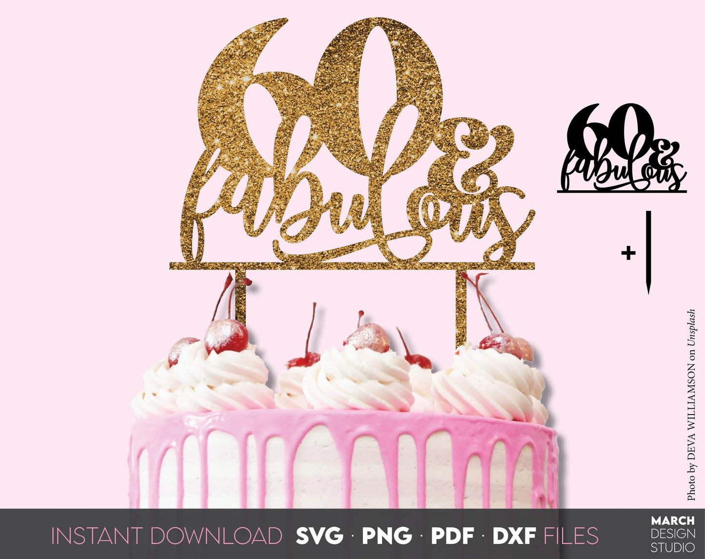 Cake Topper Bundle for Birthday cake. 50, 60, 70, 80, 90 & fabulous cake topper for Your loved ones birthday cake. SVG, PNG, DXF, PDX files included. Cut from vinyl, use for sublimation or laser cut projects. Buy now for a good price and enjoy!