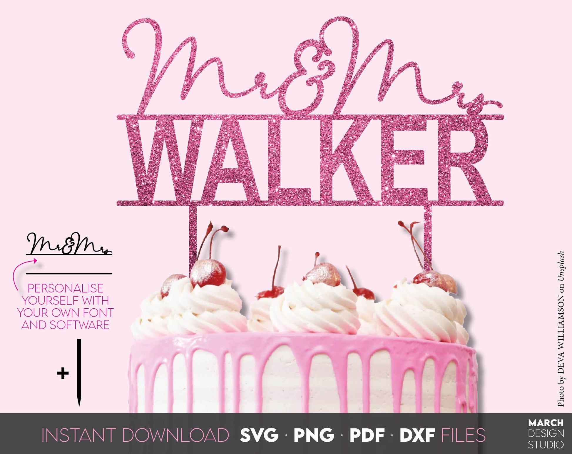 Mr and Mrs cake toppers bundle for Your wedding cake. SVG, PNG, DXF, PDF files included. Use for cutting from vinyl, sublimation or laser cut projects. Compatible with Cricut, Silhouette or other equipment. Buy now for a good price and enjoy!