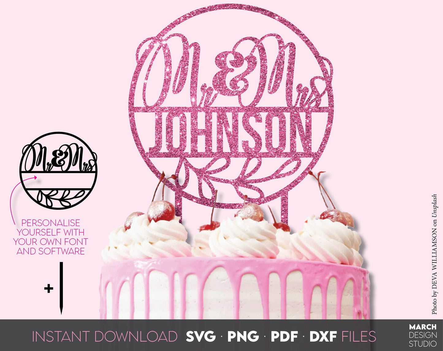 Mr and Mrs cake toppers bundle for Your wedding cake. SVG, PNG, DXF, PDF files included. Use for cutting from vinyl, sublimation or laser cut projects. Compatible with Cricut, Silhouette or other equipment. Buy now for a good price and enjoy!