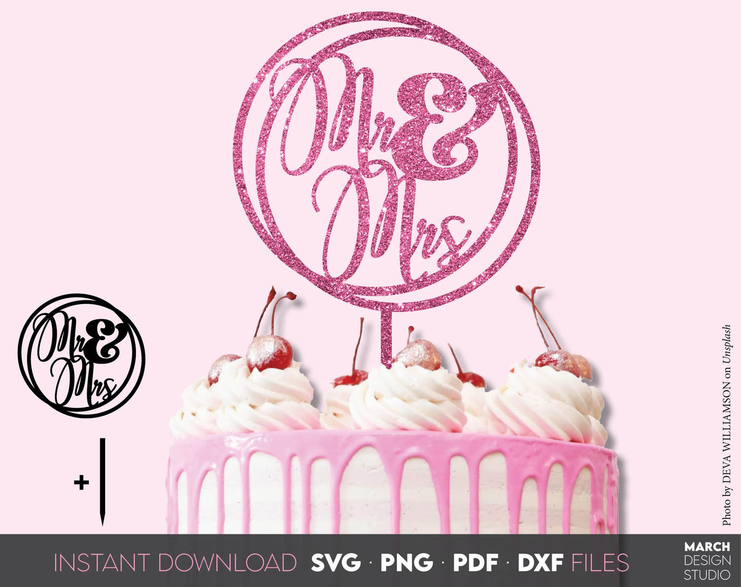 Mr and Mrs cake toppers bundle for Your wedding cake. SVG, PNG, DXF, PDF files included. Use for cutting from vinyl, sublimation or laser cut projects. Compatible with Cricut, Silhouette or other equipment. Buy now for a good price and enjoy!