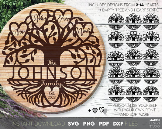 Family Tree or tree of life design for Your gift projects or home decoration. Files allow you to use designs for engraving on glass, printing, make wall decors with Cricut, Silhouette equipment. Monogram files also designed and easy to use for laser.