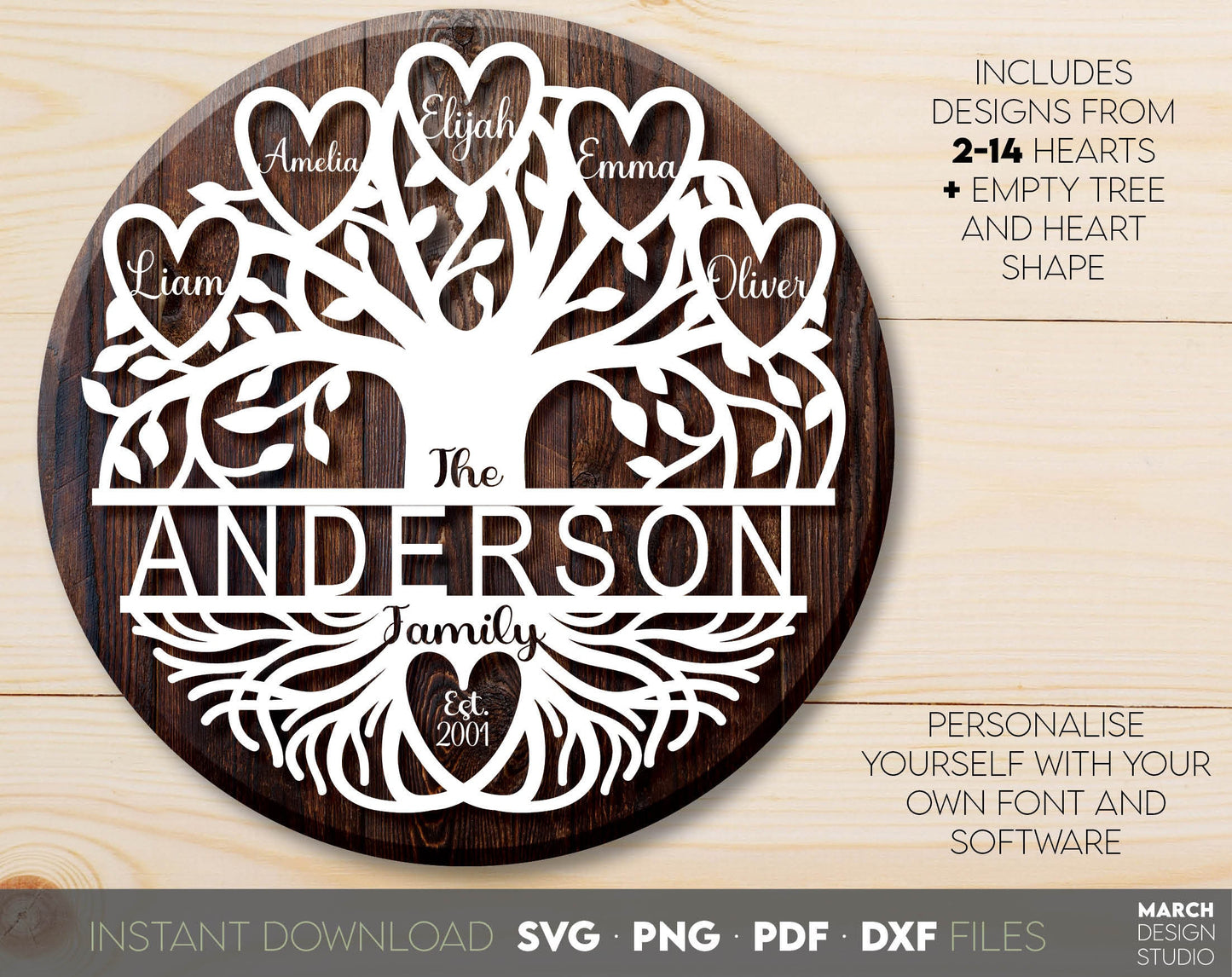 Family Tree or tree of life design for Your gift projects or home decoration. Files allow you to use designs for engraving on glass, printing, make wall decors with Cricut, Silhouette equipment. Monogram files also designed and easy to use for laser.