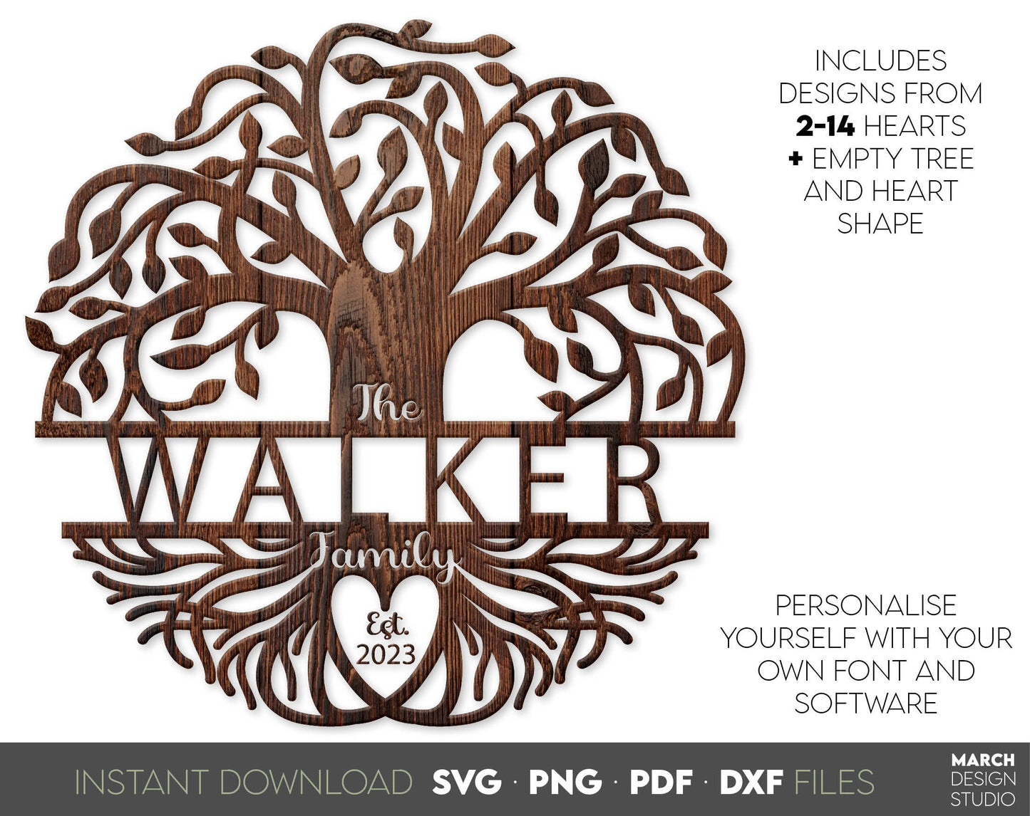 Family Tree or tree of life design for Your gift projects or home decoration. Files allow you to use designs for engraving on glass, printing, make wall decors with Cricut, Silhouette equipment. Monogram files also designed and easy to use for laser.