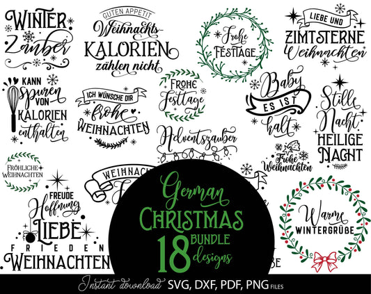 German Frohe Weihnachten plotter file svg png dxf designs bundle for You Christmas evening ornaments. Use for cutting from vinyl, sublimation or laser cut projects.
Buy now and enjoy!