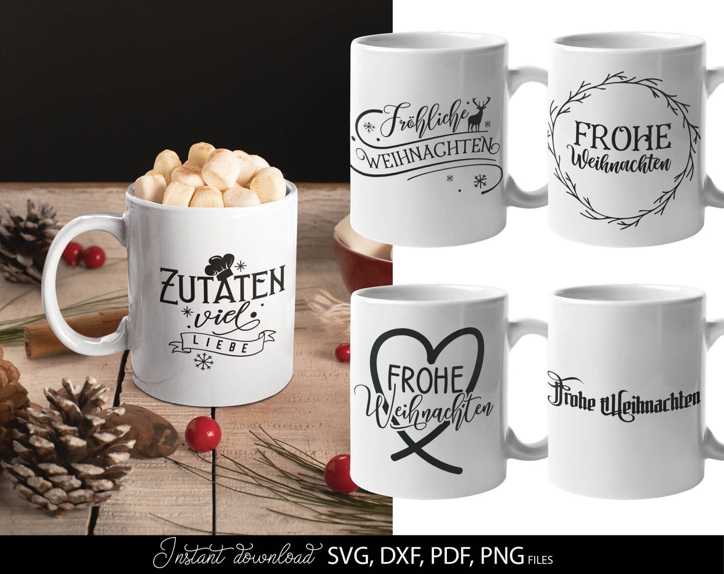 German Christmas bundle 23 designs. SVG DXF PDF PNG files included. Compatible with Cricut, Silhouette or other equipment. Cut from vinyl, use for sublimation or laser cut  or grave projects. Buy now for a good price and enjoy!