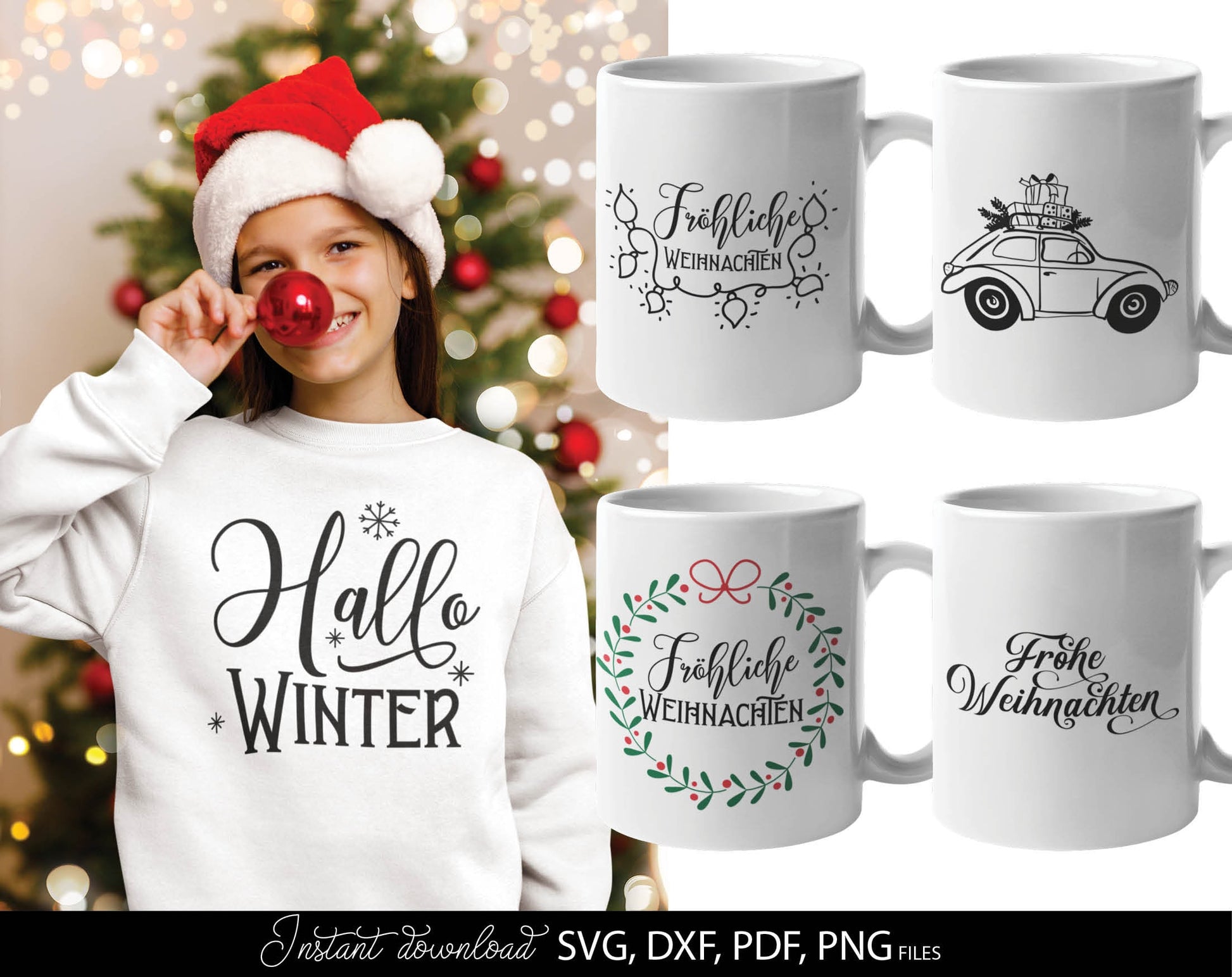 German Frohe Weihnachten plotter file svg png dxf designs bundle for You Christmas evening ornaments. Use for cutting from vinyl, sublimation or laser cut projects.
Buy now and enjoy!