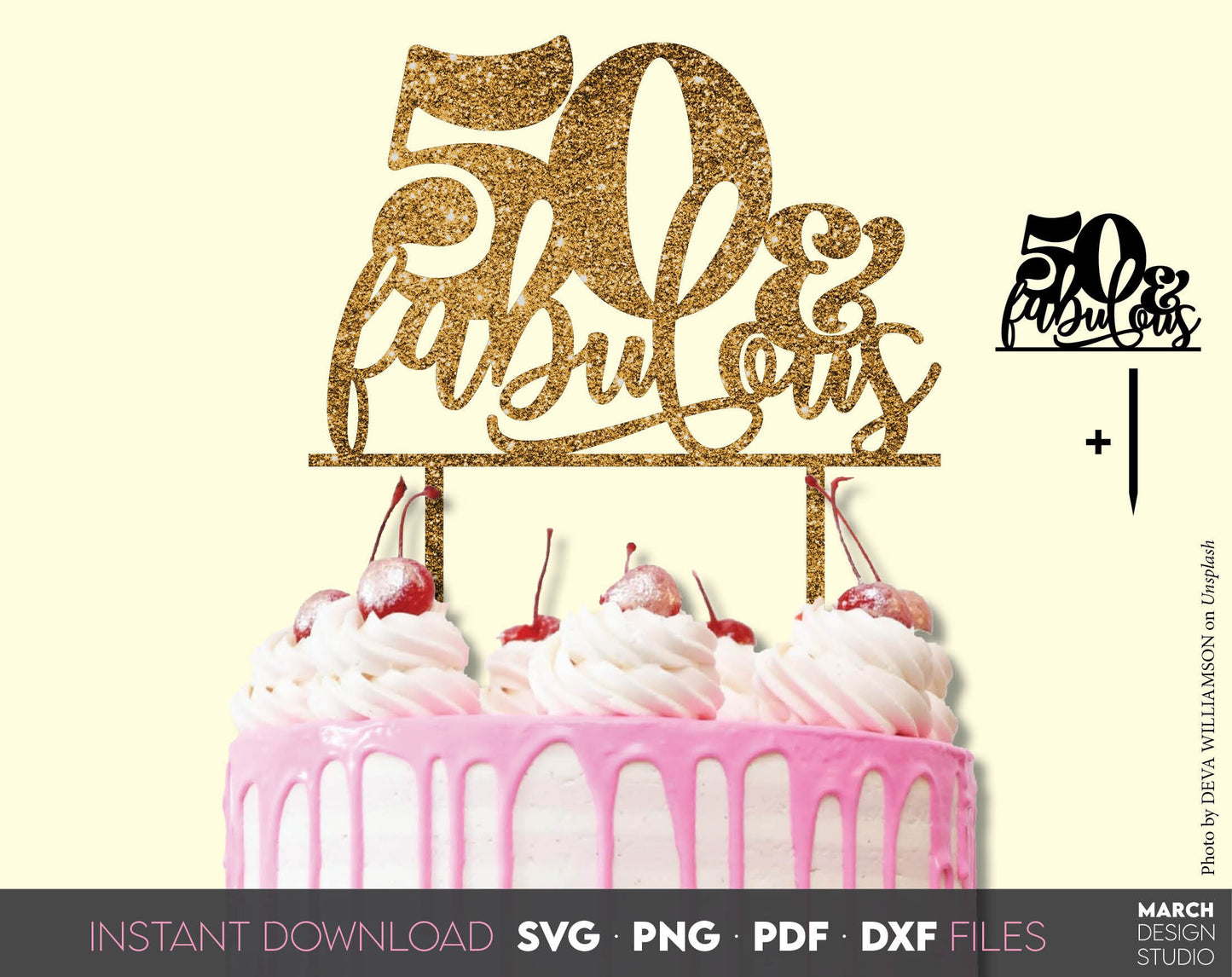 Cake Topper Bundle for Birthday cake. 50, 60, 70, 80, 90 & fabulous cake topper for Your loved ones birthday cake. SVG, PNG, DXF, PDX files included. Cut from vinyl, use for sublimation or laser cut projects. Buy now for a good price and enjoy!