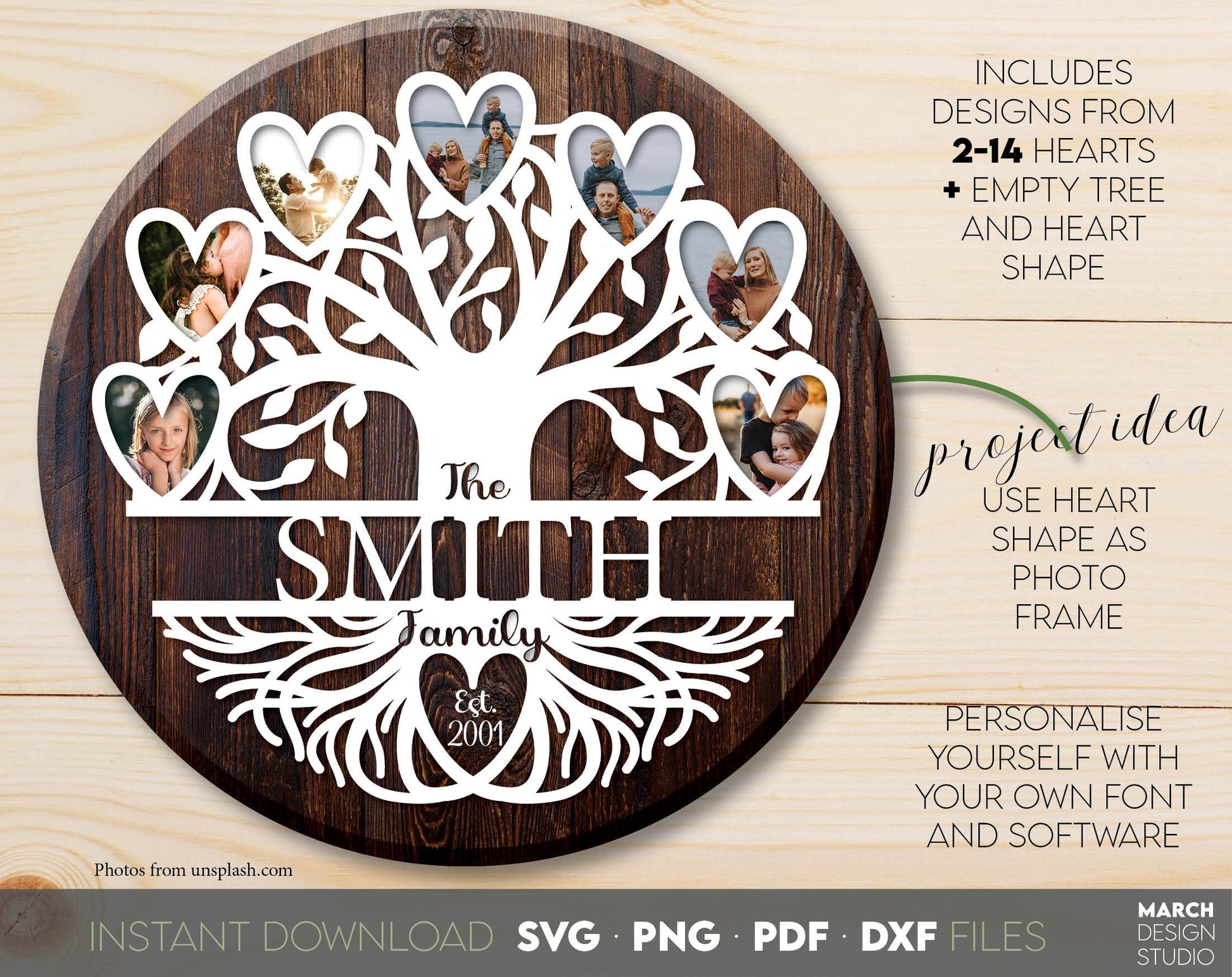 Family Tree or tree of life design for Your gift projects or home decoration. Files allow you to use designs for engraving on glass, printing, make wall decors with Cricut, Silhouette equipment. Monogram files also designed and easy to use for laser.