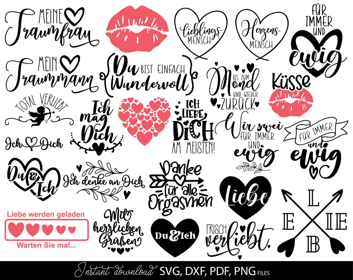 German Liebe Quotes Plotter File SVG PNG DXF, PDF files included. Compatible with Cricut, Silhouette and others machines. Use for sublimation or laser cut projects as well. Buy now for a good - discount price. Enjoy!