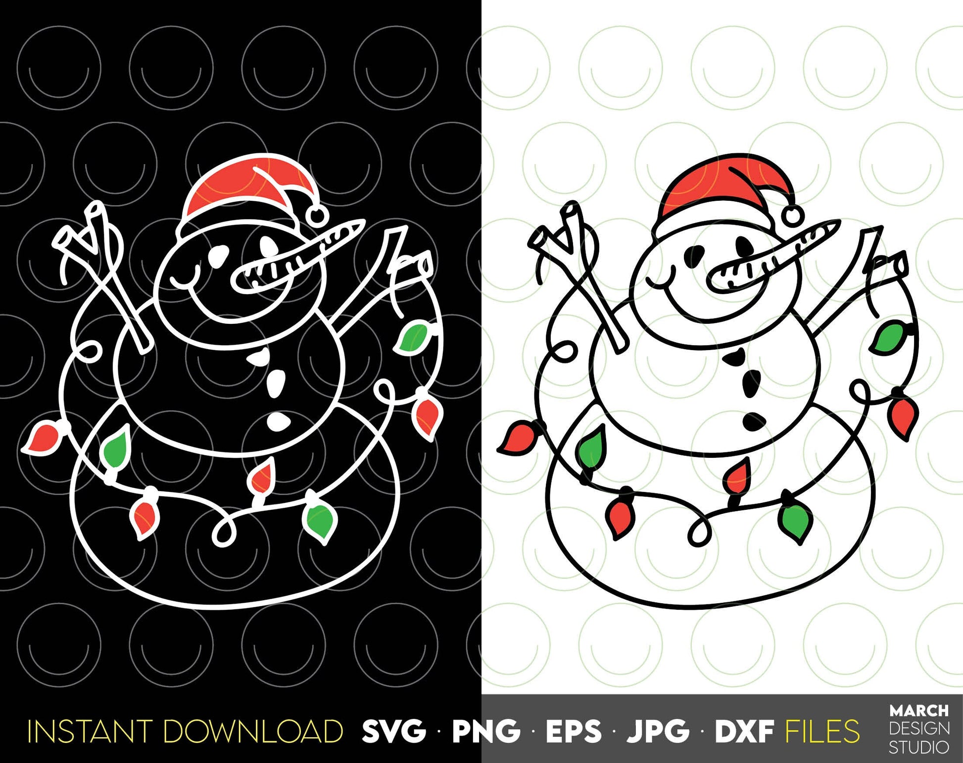 Christmas Lights Snowman clipart for Your Christmas ornaments. Use for cutting form vinyl, sublimation or laser cut projects. SVG, PNG, DXF, EPS and JPG files included. Compatible with Cricut, Silhouette, Glowforge and other equipment. Buy now!