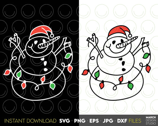 Christmas Lights Snowman clipart for Your Christmas ornaments. Use for cutting form vinyl, sublimation or laser cut projects. SVG, PNG, DXF, EPS and JPG files included. Compatible with Cricut, Silhouette, Glowforge and other equipment. Buy now!