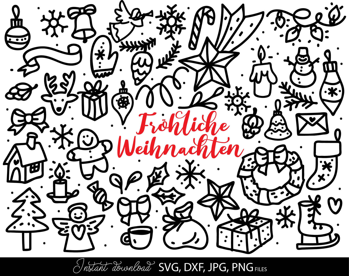 German Frohe Weihnachten plotter file svg, png, dxf, jpg designs bundle for You Christmas evening ornaments. Use for cutting from vinyl, sublimation or laser cut projects. Cut from vinyl, or use for sublimation as well. Buy now and enjoy!