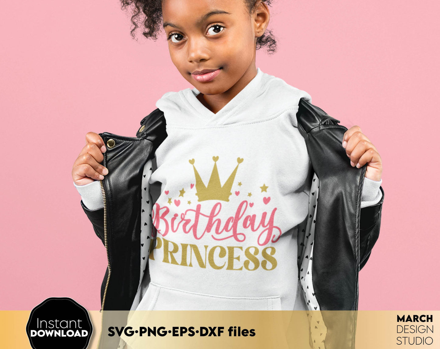 Birthday Princess birthday family bundle for birthday girl matching shirts. SVG PNG EPS DXF files included. Cut form vinyl, use for sublimation or laser cut projects. Compatible with Cricut, Silhouette or Glowforge equipment. Buy now and enjoy!