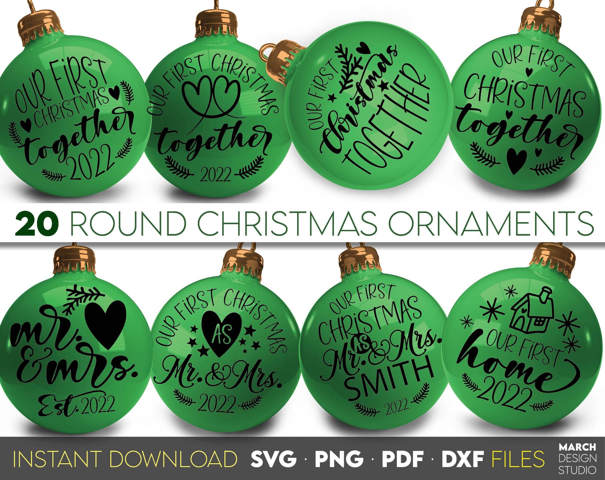 Hand Lettered our first Christmas Ornaments. Use for cutting form vinyl, sublimation or laser cut projects. SVG, PNG, DXF, EPS files included. Compatible with Cricut, Silhouette, Glowforge and other equipment. Buy now and enjoy!
