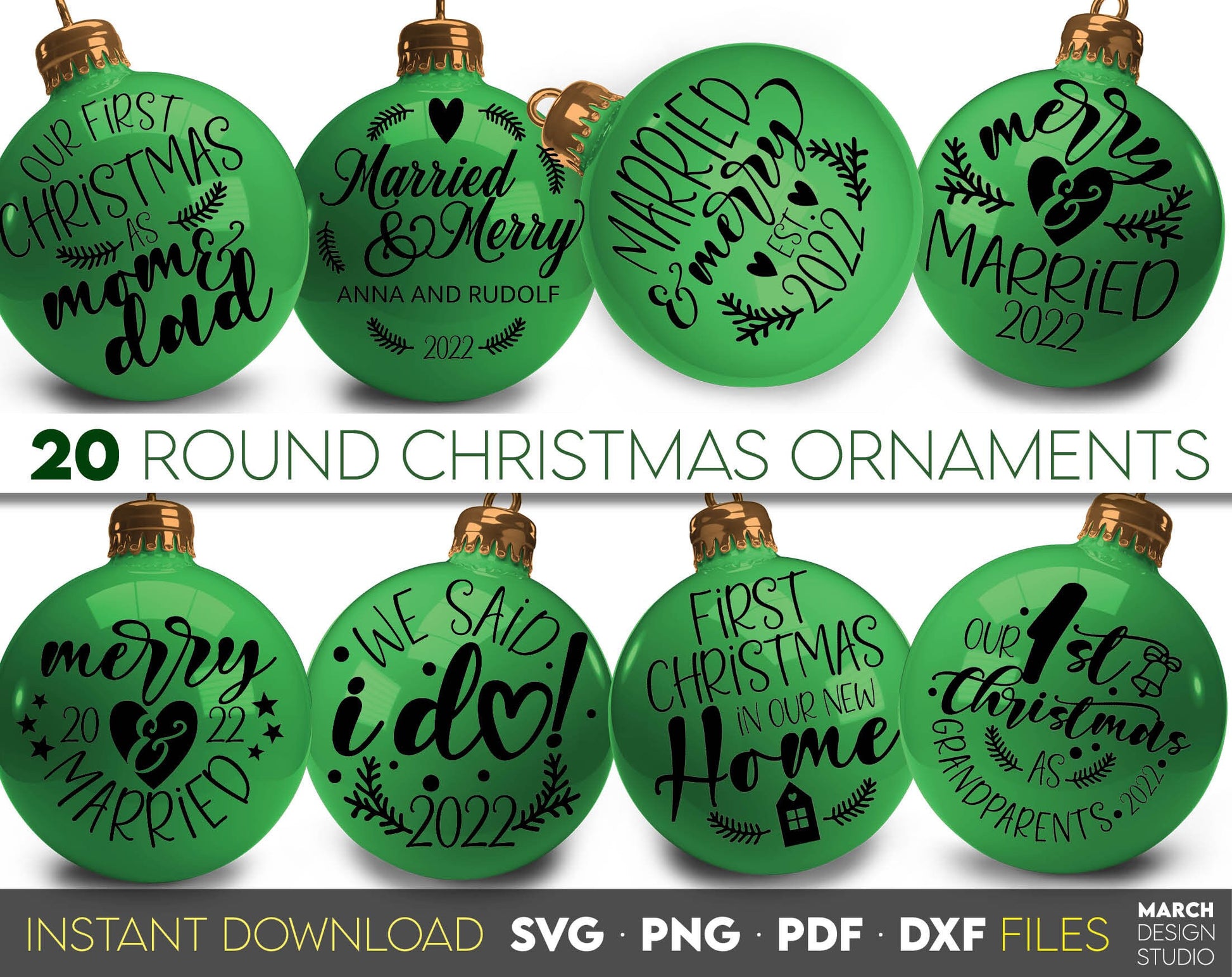 Hand Lettered our first Christmas Ornaments. Use for cutting form vinyl, sublimation or laser cut projects. SVG, PNG, DXF, EPS files included. Compatible with Cricut, Silhouette, Glowforge and other equipment. Buy now and enjoy!
