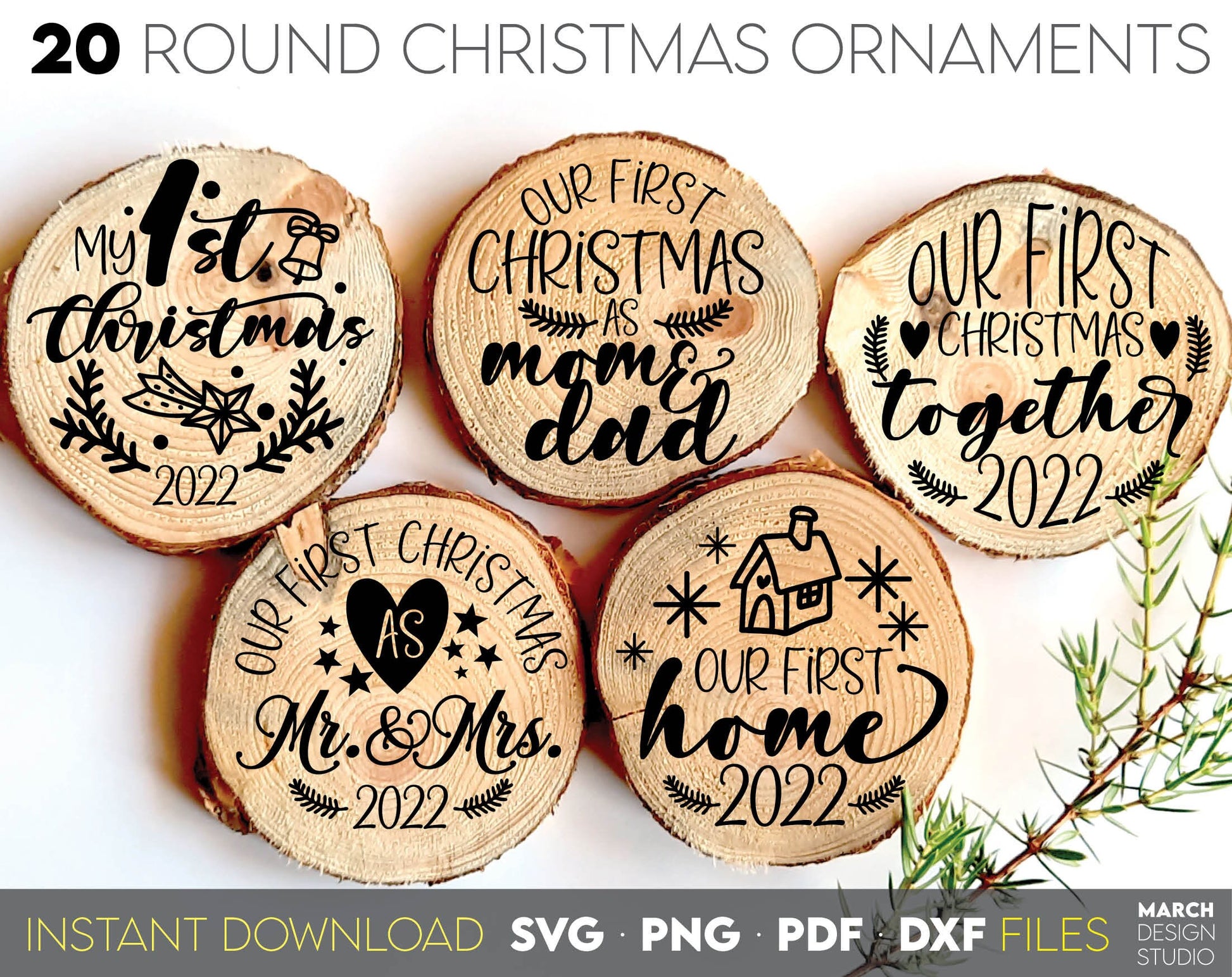 Hand Lettered our first Christmas Ornaments. Use for cutting form vinyl, sublimation or laser cut projects. SVG, PNG, DXF, EPS files included. Compatible with Cricut, Silhouette, Glowforge and other equipment. Buy now and enjoy!