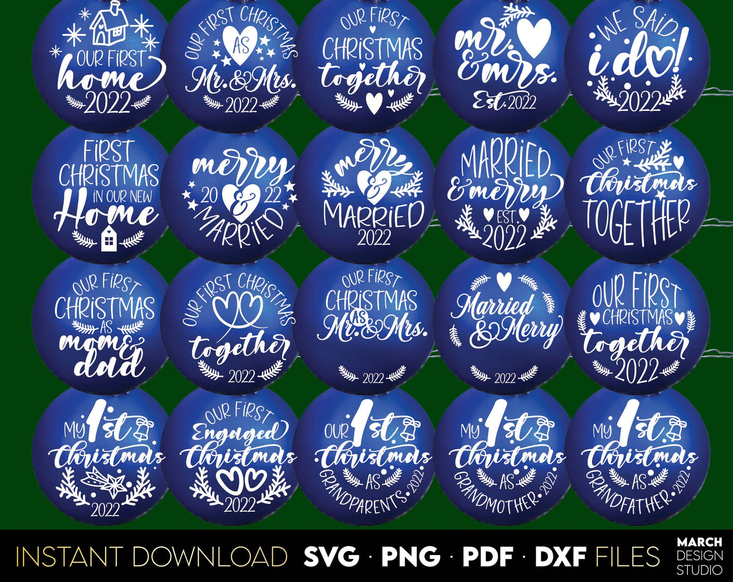 Hand Lettered our first Christmas Ornaments. Use for cutting form vinyl, sublimation or laser cut projects. SVG, PNG, DXF, EPS files included. Compatible with Cricut, Silhouette, Glowforge and other equipment. Buy now and enjoy!