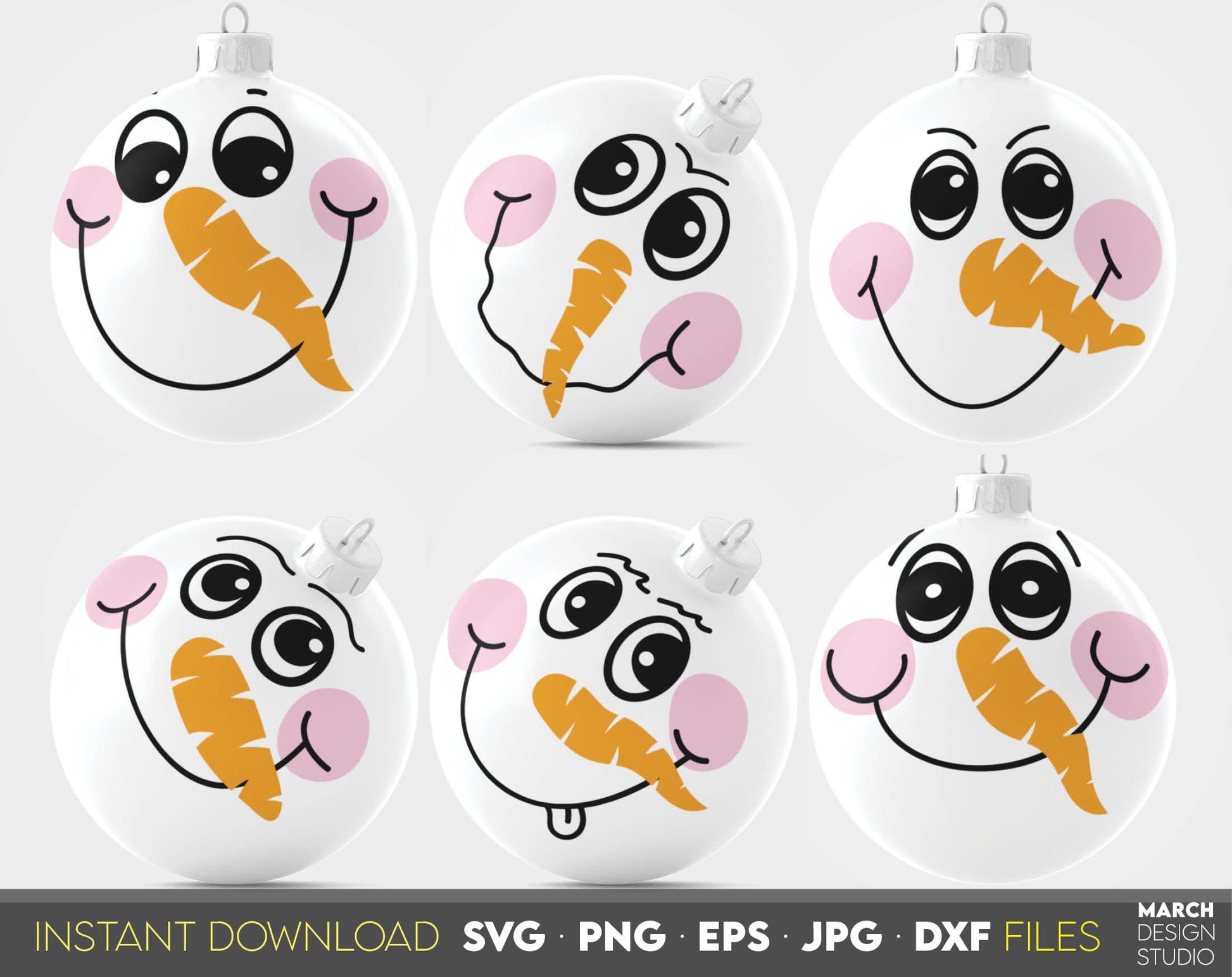 Funny Snowman face bundle for You Christmas ornaments. Use for cutting form vinyl, sublimation or laser cut projects. SVG, PNG, DXF, EPS and JPG files included. Compatible with Cricut, Silhouette, Glowforge and other equipment. Buy now and enjoy!