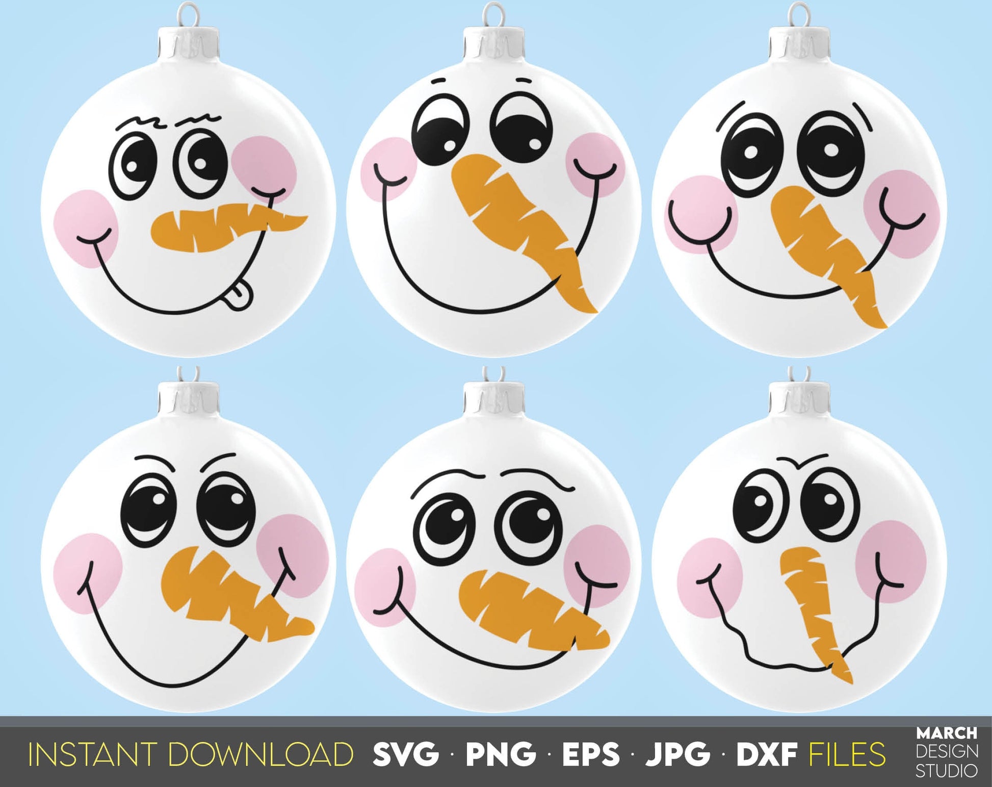 Funny Snowman face bundle for You Christmas ornaments. Use for cutting form vinyl, sublimation or laser cut projects. SVG, PNG, DXF, EPS and JPG files included. Compatible with Cricut, Silhouette, Glowforge and other equipment. Buy now and enjoy!