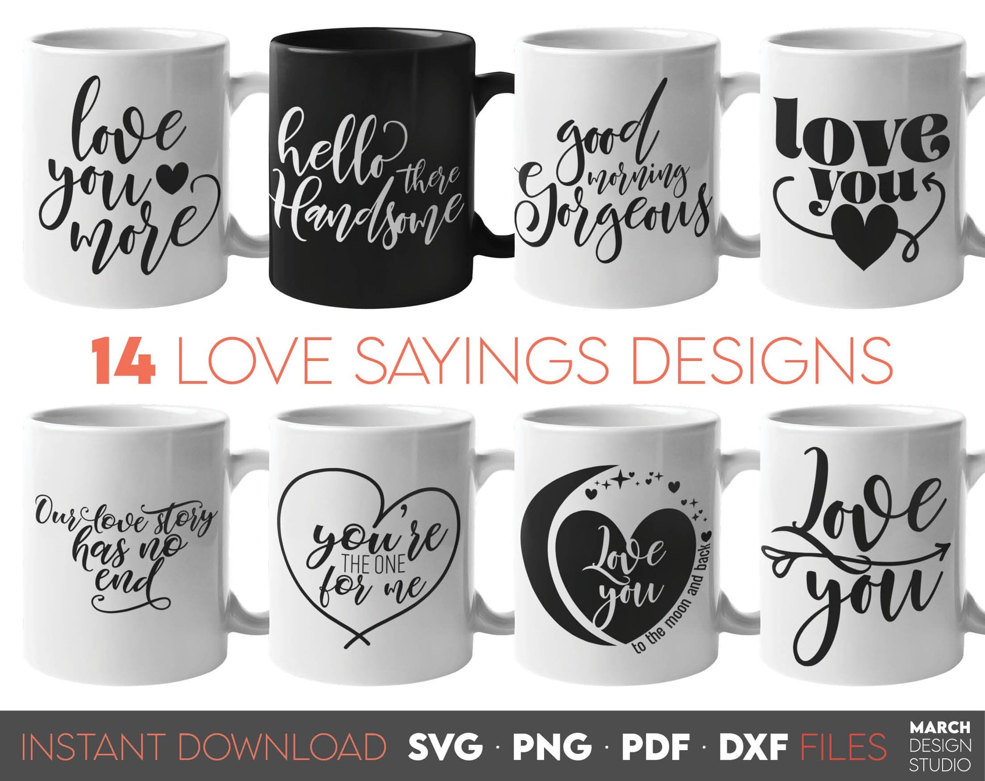 Love quotes bundle for Valentine shirt designs. Use for cards, mugs, pillows and shirts. SVG, PNG, PDF DXF files included. Compatible with Cricut, Silhouette and others machines. Use for sublimation or laser cut projects. Buy now for a good price.