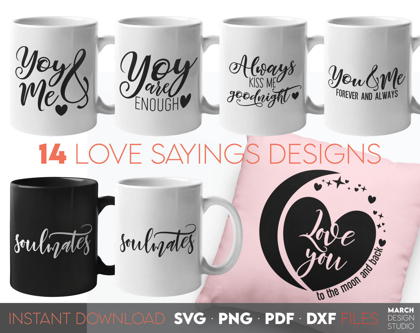 Love quotes bundle for Valentine shirt designs. Use for cards, mugs, pillows and shirts. SVG, PNG, PDF DXF files included. Compatible with Cricut, Silhouette and others machines. Use for sublimation or laser cut projects. Buy now for a good price.