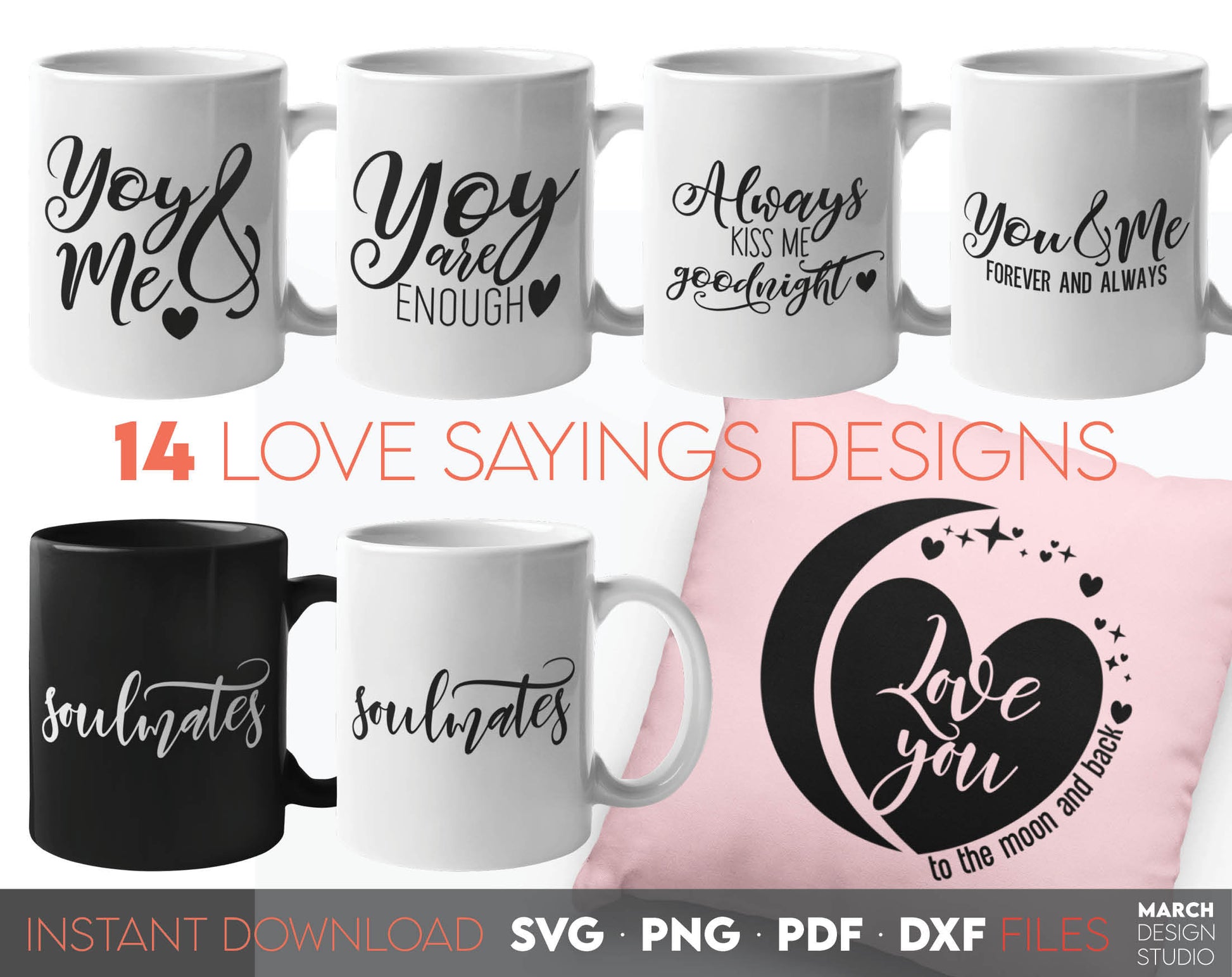 Love quotes bundle for Valentine shirt designs. Use for cards, mugs, pillows and shirts. SVG, PNG, PDF DXF files included. Compatible with Cricut, Silhouette and others machines. Use for sublimation or laser cut projects. Buy now for a good price.