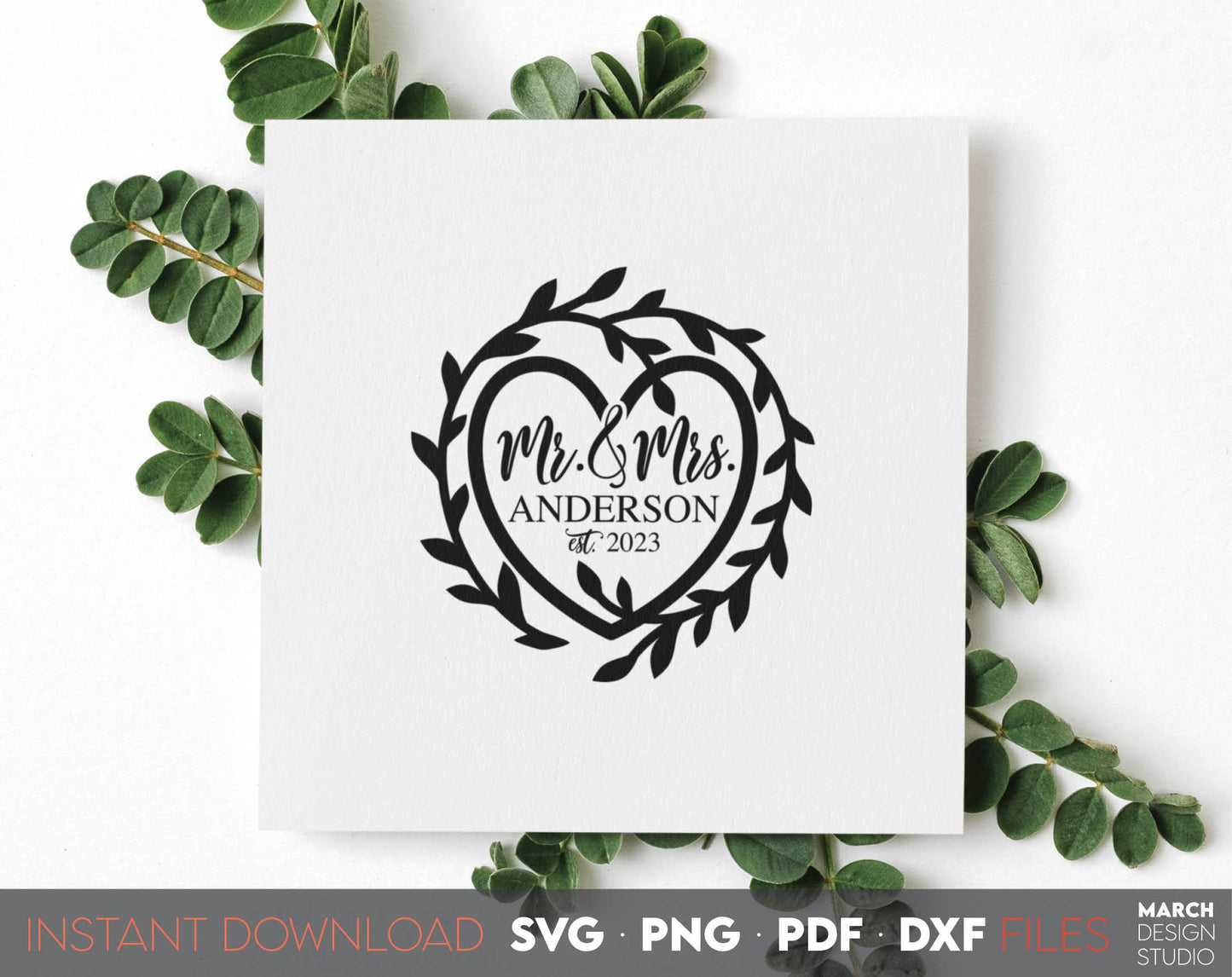 I have made these Mr and Mrs Wedding Sign design, and I hope you can use this wedding signage to surprise your loved ones with floral wreath frame in acrylic wedding or other wedding party. SVG, PNG, PDF and DXF files included. Buy now and enjoy!