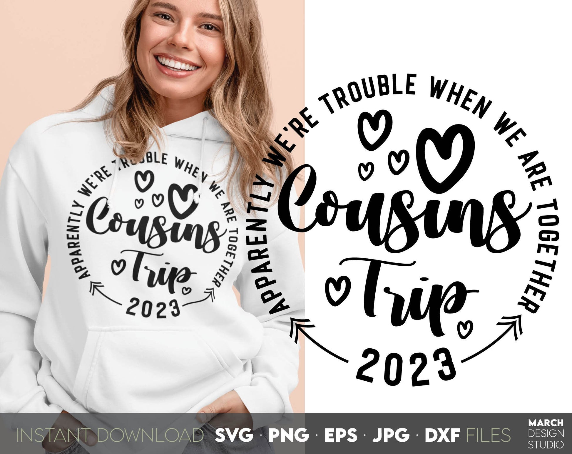 Cousins trip 2023 design for Your family trip. SVG PNG EPS JPG DXF files included.
Compatible with Cricut, Silhouette or other equipment as well. Buy now for a good price and enjoy!