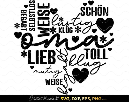 German Oma Liebe Plotter file.SVG, PNG, EPS and DXF files included. Compatible with Cricut, Silhouette and others machines. Use for sublimation or laser cut projects as well. Buy now for a good - discount price. Enjoy!