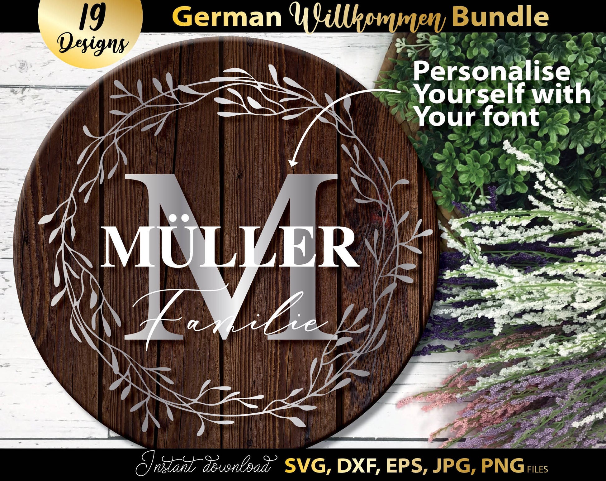 German Willkommen Plotter Files Bundle with German Welcome To Our Home Plotter Files. SVG DXF EPS PNG JPG files included. Use for cutting from vinyl, sublimation or laser cut or grave projects as well. Buy now for a good price and enjoy!