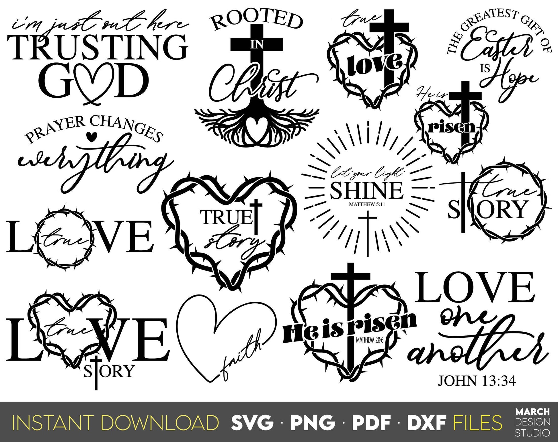 Christian quotes bundle for Your shirts, mugs, pillows, tumblers or other. SVG, PNG, PDF, DXF files included. Cut from vinyl, use for sublimation or laser cut / grave projects. Compatible with Cricut, Silhouette, Glowforge or other equipment. Buy now