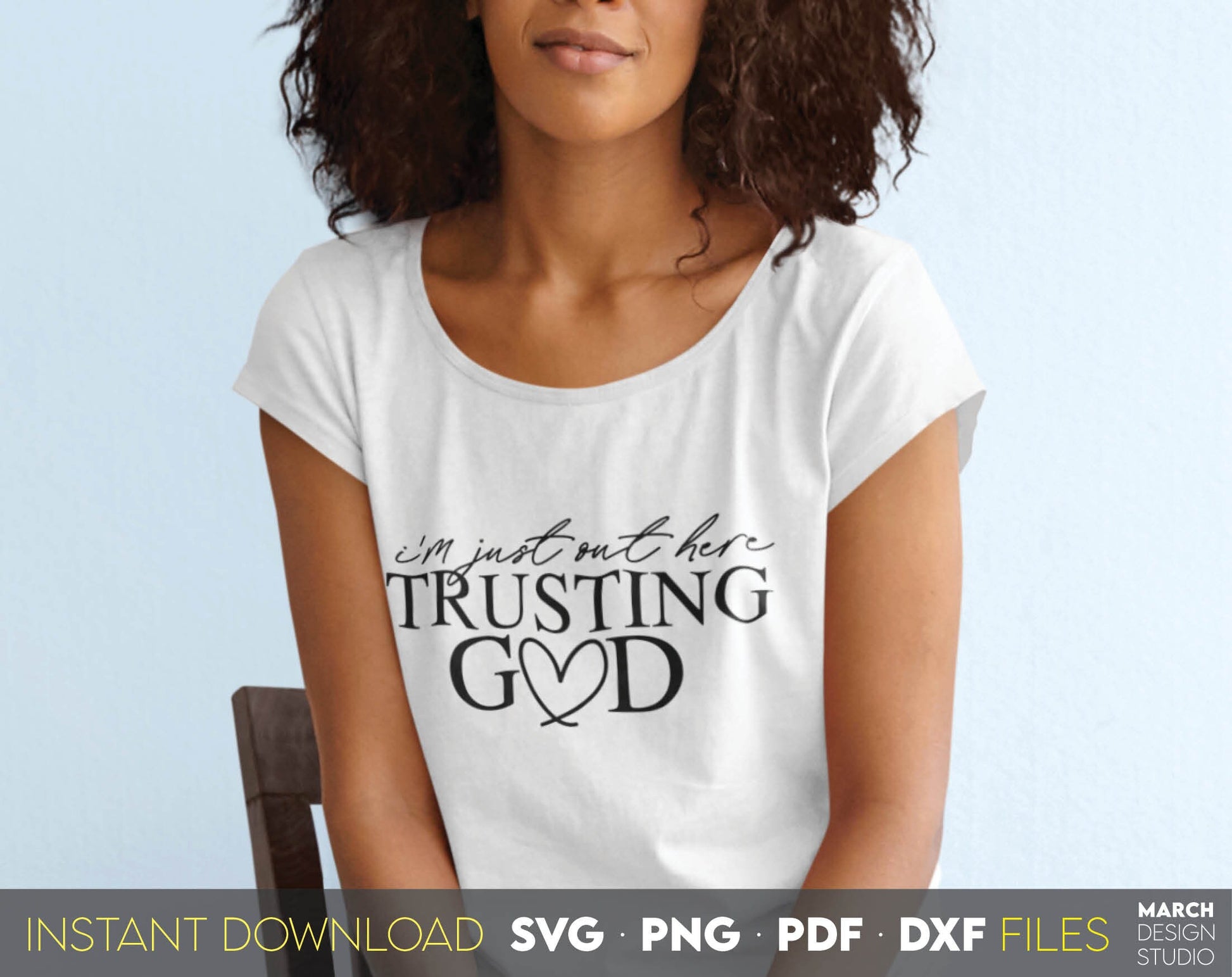 Im just out here trusting God. Inspirational and religious quote for Your gift ideas. SVG, PNG, PDF and DXF files included. Use for cutting from vinyl, sublimation or laser cut projects. Compatible with Cricut, Silhouette and other equipment. Buy now